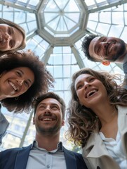 Wall Mural - A group of people are smiling and posing for a picture. Scene is happy and friendly