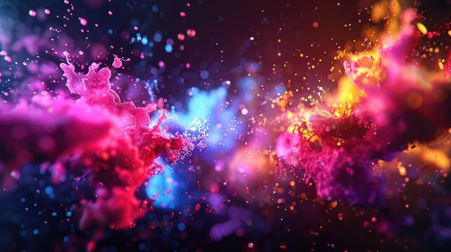 Neon splashes on a dark background provide a high-energy, abstract visual.