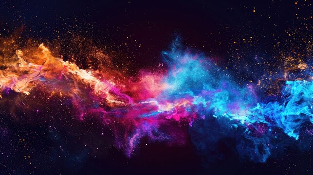 Neon splashes on a dark background provide a high-energy, abstract visual.
