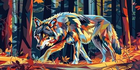 Wall Mural - Vibrant Wolf in a Glowing Woodland