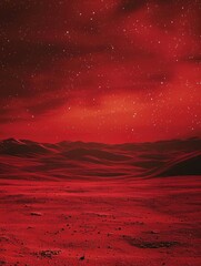 Wall Mural - a red planet with a starry sky. the sky is filled with stars and the planet is barren