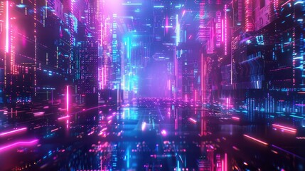 Aufkleber - A futuristic abstract background with neon lights and digital glitches, ideal for tech-themed projects.