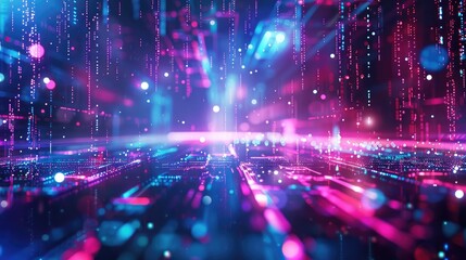 Aufkleber - A futuristic abstract background with neon lights and digital glitches, ideal for tech-themed projects.