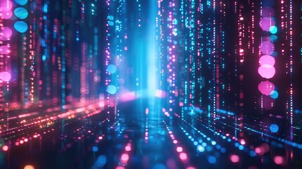 Aufkleber - A futuristic abstract background with neon lights and digital glitches, ideal for tech-themed projects.