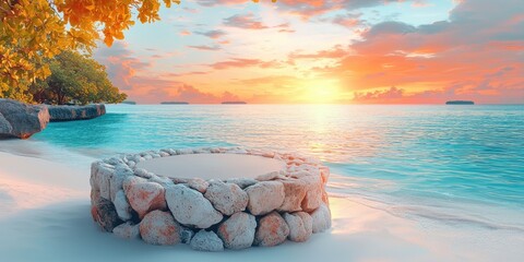 Poster - Stone Platform on a Beach at Sunset