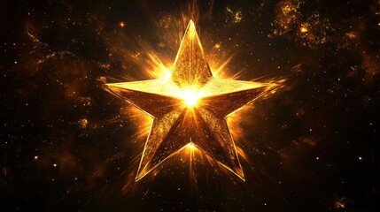 golden star illustration on a dark background, radiating light and energy.