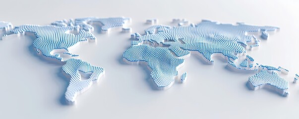 3d render of a blue world map on a white background.