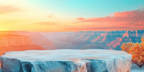 Poster - A Flat Rock Plateau Overlooking a Grand Canyon at Sunset