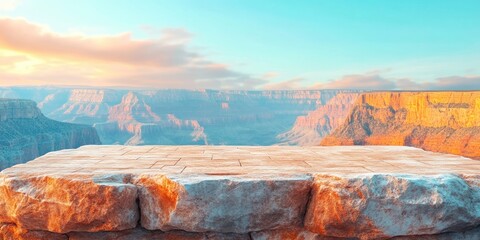 Poster - Stone Platform Overlooking a Grand Canyon Landscape