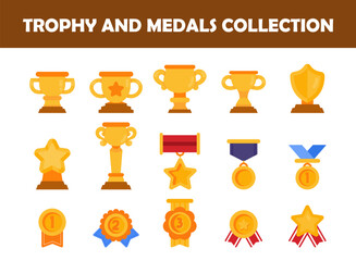 Trophy and medals element vector illustration set