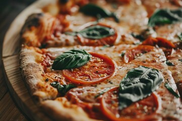 Wall Mural - Freshly Baked Pepperoni Pizza on Wooden Table