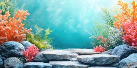 Poster - Underwater Scene with Coral, Rocks, and Seaweed