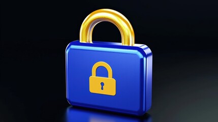 Poster - 3D rendering of a blue and gold padlock icon against a dark background