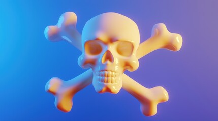 Wall Mural - Glossy White Skull and Crossbones in Vibrant Gradient Background, 3D Render