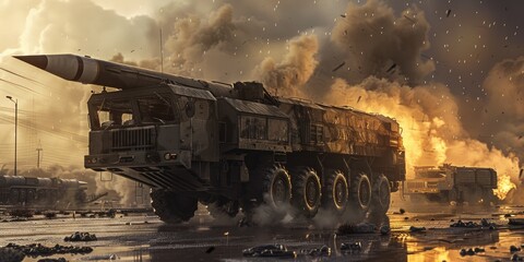 Wall Mural - Explosive Military Missile Launcher in Action