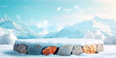 Poster - Snowy Mountain Range with Stone Platform