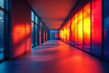 Poster - Modern graphic of an Interpol headquarters, featuring sleek architecture and vibrant colors,