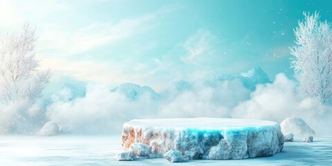 Poster - Snowy Mountain Range with Ice Shelf and Blue Sky