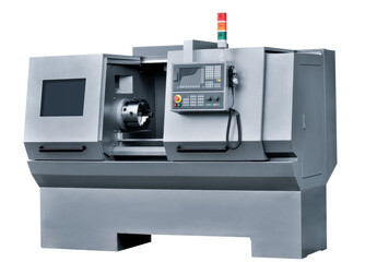 Aufkleber - Manufacturing professional metalworking machine. Industrial concept. Programmable modern cnc digital  digital program machine isolated on white transparent background