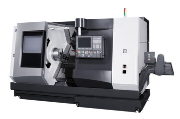 Aufkleber - Manufacturing professional metalworking machine. Industrial concept. Programmable modern cnc digital  digital program machine isolated on white transparent background