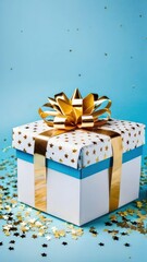 Wall Mural - a white gift box with a gold bow on top of it