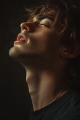 Poster - artistic depiction of a person enjoying the benefits of a clean tongue, with fresh breath symbols,