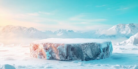 Poster - Snowy Mountain Range with Icy Rock Platform