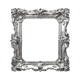 Ornate luxury decorative silver picture frame isolated on transparent background. 