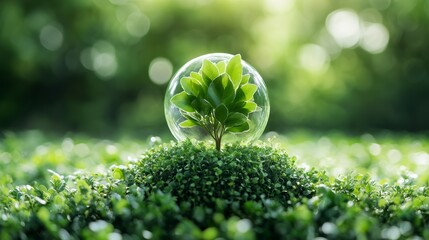 Wall Mural - Green Plant Inside a Glass Sphere.