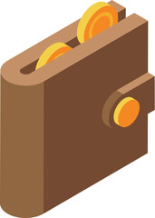 Poster - Brown leather wallet holding golden coins isometric illustration represents personal finance and money management