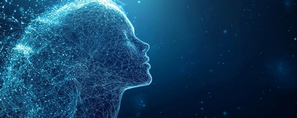 Poster - Wireframe illustration of person with digital network connections on dark blue background