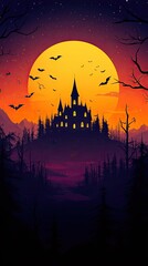 Wall Mural - Haunting Castle Silhouette Against Full Moon Backdrop