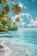 © EarthWalker - Tropical beach with palm trees and azure water in ocean. Paradise island on a sunny day. Trip, travel and vacation theme