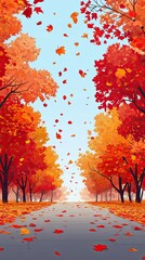 Sticker - Autumn Pathway with Colorful Falling Leaves