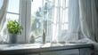 © Евгений Архипов - Close-up of a kitchen window with sheer curtains and detailed frame