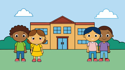 Wall Mural - kids outside the school vector illustration