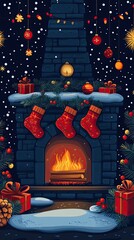 Wall Mural - Cozy Fireplace with Christmas Decor and Presents