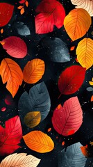 Wall Mural - Colorful Leaves Falling Against Dark Background