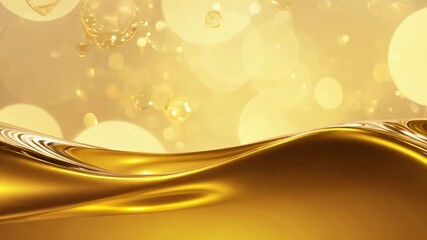 Poster - Golden Liquid Waves With Bokeh in Slow Motion Generative AI