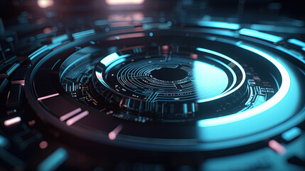 Aufkleber - technology abstract background with hud styled round interface elements in neon tech light.