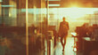 © Lull - Person walking through office doorway with sunlight. Blurred image of a person walking through an office doorway with sunlight streaming in.