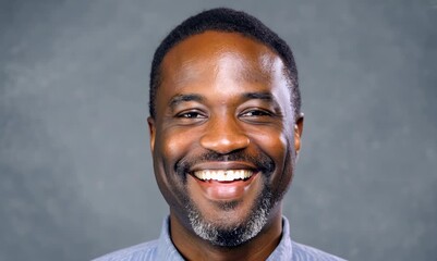 Wall Mural - Portrait of a happy african american man smiling over gray background