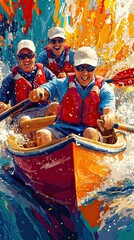 Wall Mural - Colorful Kayaking Adventure with Smiling Paddlers