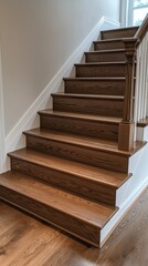 Wall Mural - Wooden stairs in the modern interior, closeup