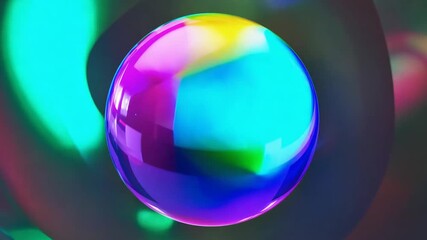 Poster - Colorful Shiny Rotating Orb Against Abstract Multi-Colored Background Generative AI