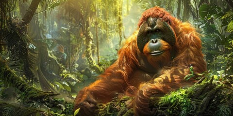 Poster - Relaxed Orangutan in Dense Forest