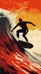 Wall Mural - Dynamic Surfer Riding a Vibrant Wave