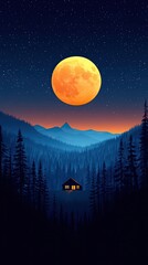 Canvas Print - Serene Landscape with Full Moon and Pine Forest