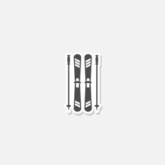 Poster - Mountain skis and ski poles icon sticker isolated on gray background