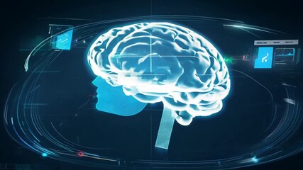 Poster - brain motion hologram displaying data visualization and analysis generative ai